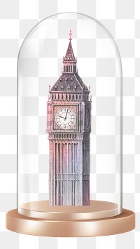 Big Ben png clock tower glass dome sticker, London landmark concept art, transparent background