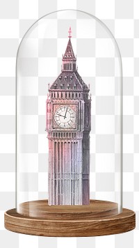 Big Ben png clock tower glass dome sticker, London landmark concept art, transparent background