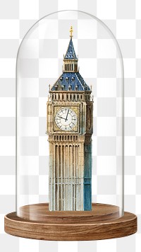 Big Ben png clock tower glass dome sticker, London landmark concept art, transparent background