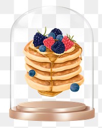 Mixed berry pancakes png glass dome sticker, dessert concept art, transparent background