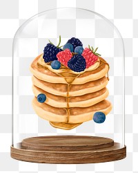 Mixed berry pancakes png glass dome sticker, dessert concept art, transparent background