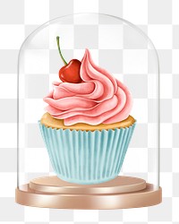 Cherry cupcake png glass dome sticker, dessert concept art, transparent background