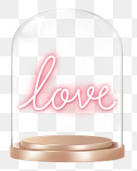 Love png glass dome sticker, neon typography, Valentine's Day concept art, transparent background