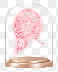 Neon woman portrait png glass dome sticker, beauty concept art, transparent background