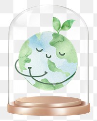 Green Earth png glass dome sticker, environment concept art, transparent background