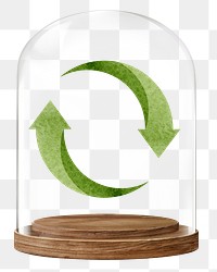 Recycle symbol png glass dome sticker, environment concept art, transparent background