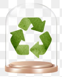 Recycle symbol png glass dome sticker, environment concept art, transparent background