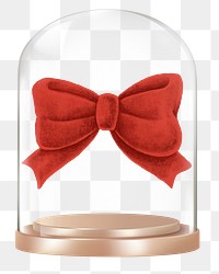 Red bow png glass dome sticker,  cute accessory concept art, transparent background