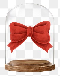 Red bow png glass dome sticker,  cute accessory concept art, transparent background