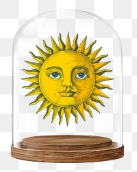 Celestial sun png glass dome sticker, whimsical concept art, transparent background