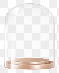 Glass cloche png sticker, product backdrop with rose gold base on transparent background