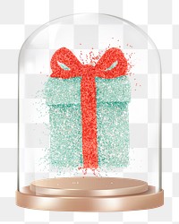 Glittery gift box png glass dome sticker, Christmas concept art, transparent background