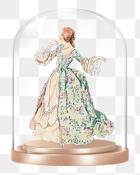 Victorian woman png glass dome sticker, vintage fashion concept art, transparent background