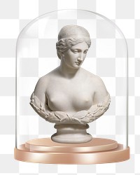 Nude Greek goddess statue png glass dome sticker, transparent background