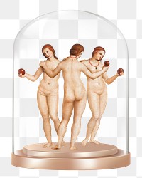 Three Graces png nude women in glass dome, famous painting remixed by rawpixel, transparent background