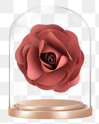 Paper rose png glass dome sticker, Valentine's concept art, transparent background