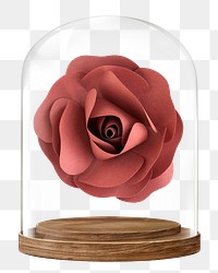 Paper rose png glass dome sticker, Valentine's concept art, transparent background