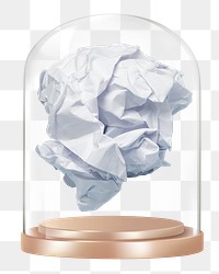 Crumpled paper png glass dome sticker, writer's block concept art, transparent background