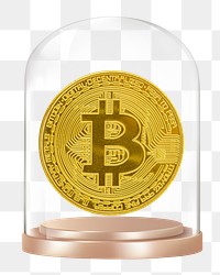 Bitcoin cryptocurrency png glass dome sticker, finance concept art, transparent background