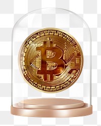 Bitcoin cryptocurrency png glass dome sticker, finance concept art, transparent background