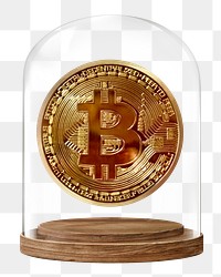 Bitcoin cryptocurrency png glass dome sticker, finance concept art, transparent background