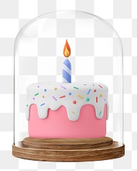 3D birthday cake png glass dome sticker, dessert concept art, transparent background