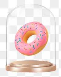 3D donut png glass dome sticker, dessert concept art, transparent background