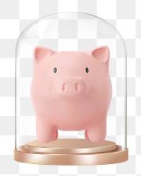 Piggy bank png glass dome sticker, savings, finance concept art, transparent background