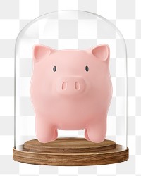 Piggy bank png glass dome sticker, savings, finance concept art, transparent background