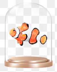 Clownfish png glass dome sticker, sea animal concept art, transparent background