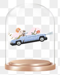 Surreal flying car png glass dome sticker, vehicle concept art, transparent background