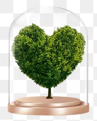 Heart shape tree png glass dome sticker, environment concept art, transparent background