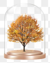 Autumn tree png glass dome sticker, seasonal aesthetic concept art, transparent background