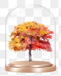 Autumn tree png glass dome sticker, seasonal aesthetic concept art, transparent background
