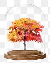 Autumn tree png glass dome sticker, seasonal aesthetic concept art, transparent background