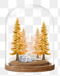 Autumn pine png forest glass dome sticker, seasonal aesthetic concept art, transparent background