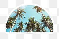 Summer png palm trees, printable semicircle sticker in transparent background