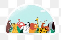 Animal kingdom png, cartoon illustration sticker, semicircle with white border in transparent background