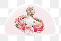 PNG feminine aesthetic label, semicircle clipart with white border, transparent background