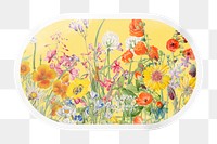 PNG flower vintage illustration, beautiful botanical sticker, oval rectangle in transparent background