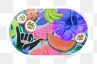 PNG tropical summer illustration sticker, rectangle oval with white border in transparent background