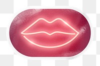 Sexy lips png neon sign, oval rectangle digital sticker in transparent background