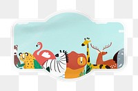 PNG animal kingdom, cartoon illustration sticker, badge shape with white border in transparent background