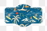 PNG summer vacation pattern, tropical island and sea sticker, badge shape in transparent background