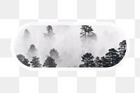 Foggy forest png in black and white, printable long oval shape sticker in transparent background