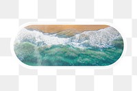 PNG island beach, summer collage element, long oval shape sticker in transparent background