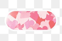 Cute heart png pattern, long oval shape clipart with white border in transparent background