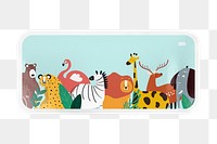 Animal kingdom png, cartoon illustration sticker, rectangle with white border in transparent background