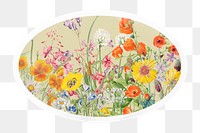 PNG flower vintage illustration, beautiful botanical sticker, oval clipart in transparent background