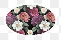 PNG flower vintage illustration, beautiful botanical sticker, oval clipart in transparent background